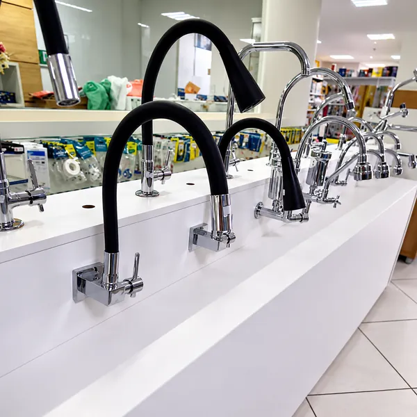 Mostruário de torneiras gourmet e cromadas na Hidroluz